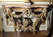 Console table (one of a pair), Carved and gilded oak; Sarrancolin marble top, French