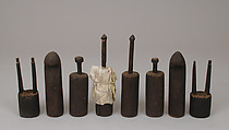Chess set, Limba wood, goatskin, cotton, Nigerian