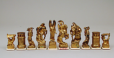 Chess set, Figures by Richard Barth (German), Silver, silver-gilt, ivory, ebony, marble, leather, German