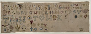 Embroidered sampler, Silk on linen, Dutch, probably Friesland