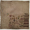 Embroidered sampler, Linen and silk on linen, Dutch, Marken Island