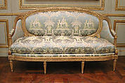 Sofa (Canapé) (part of a set), Sulpice Brizard (ca. 1735–after 1798, master 1762), Carved and gilded mahogany, modern silk damask, French, Paris