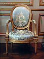 Armchair (one of four) (part of a set), Louis Delanois (French, 1731–1792), Carved and gilded mahogany, modern silk damask, French, Paris