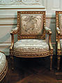 Armchair (part of a set), Georges Jacob (French, Cheny 1739–1814 Paris), Carved and gilded walnut; 18th-century embroidered silk-satin (not original to the frame), French, Paris