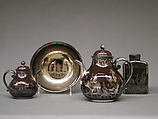 Teapot (part of a set), Earthenware, silver, German, Bayreuth