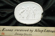 Chryseis with an attendant bearing presents, praying to Menelaus to restore his daughter, Amethyst and gold, probably Italian