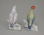Pair of parakeets, Chelsea Porcelain Manufactory (British, 1744–1784), Soft-paste porcelain, British, Chelsea