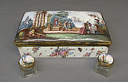 Inkwell (part of a set), Enameled copper; implements of glass, gilt copper, and enameled copper, British, possibly Birmingham