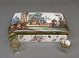 Inkwell (part of a set), Enameled copper; implements of glass, gilt copper, and enameled copper, British, possibly Birmingham