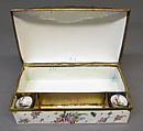 Inkwell (part of a set), Enameled copper; implements of glass, gilt copper, and enameled copper, British, possibly Birmingham