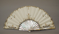 Fan, Fan leaf designed and painted by Edouard Moreau (French, 1825–1878), Paper, parchment, paint, mother-of-pearl, metal, French