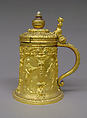 Tankard with cover, Elkington & Co.  British, Silver on base metal, jeweled knob, British, Birmingham, after German, possibly Augsburg original