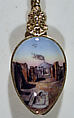 Souvenir spoon with view of excavation at Pompeii, Silver gilt, enamel, European