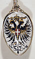 Souvenir spoon with Imperial double-headed eagle and St. Stephan's Cathedral in Vienna, Silver gilt, enamel, European