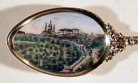Souvenir spoon with view of Turin, Silver parcel-gilt, enamel, European