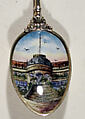 Souvenir spoon with view of Sans Souci Palace, Potsdam, Silver gilt, enamel, European