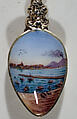 Souvenir spoon with view of Bay of Naples with Vesuvius in the distance, Silver gilt, enamel, European