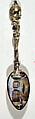 Souvenir spoon with view of with plaza and fountain, Silver, gilt with red and yellow gold, European