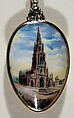 Souvenir spoon with view of west front of a Gothic cathedral (Bern?), Silver, parcel-gilt and enamel, European