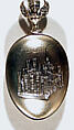 Souvenir spoon with view of Milan Cathedral, Gilt silver, enamel, European