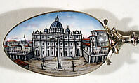 Souvenir spoon with view of St. Peter's Square and St. Peter's Basilica, Rome, Silver, parcel-gilt, and enamel, European