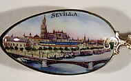 Souvenir spoon with view of Sevilla Cathedral, Silver-gilt and enamel, European