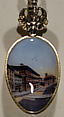 Souvenir spoon with view of Medici Palace, Florence, Silver, parcel-gilt and enamel, European