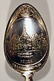 Souvenir spoon with Frankfurt scene in low relief on bowl, Silver, parcel-gilt, German