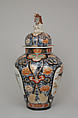 Baluster-shaped vase (part of a five-piece garniture), Hard-paste porcelain with underglaze blue and overglaze enamel and gilding, Japanese, for export market (Hizen ware, Imari type)