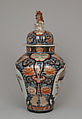 Baluster-shaped vase (part of a five-piece garniture), Hard-paste porcelain with underglaze blue and overglaze enamel and gilding, Japanese, for export market (Hizen ware, Imari type)