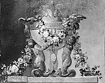Perfume-burner supported by baby tritons and garlanded with flowers, French Painter  , 18th century, Oil on canvas, French