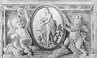 Pair of overdoors with Diana or a Nymph in an oval medallion supported by amorini, French Painter  , 18th century, Oil on canvas, grisaille, French