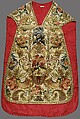 Chasuble (one of a set of five vestments), Silk, metallic thread, Italian, probably Sicily