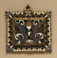 Pilgrim's badge, Champlevé enamel on brass, partly gilt, Spanish, probably Toledo