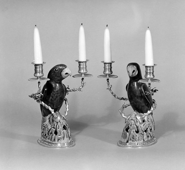 Pair of parrots mounted as two-branch candelabra by an unrecorded maker, The Metropolitan Museum of Art