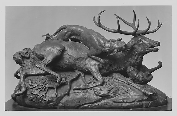 Ten-Point Stag Brought Down by Two Scotch Hounds (first version) by Antoine-Louis Barye, The Metropolitan Museum of Art