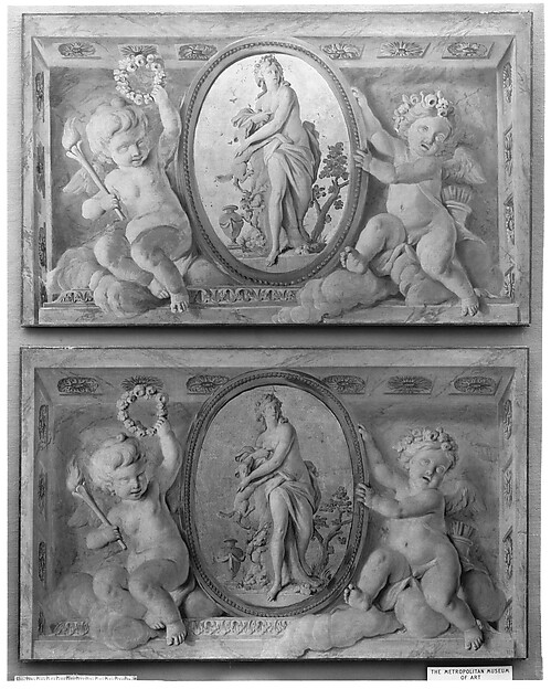 Pair of overdoors with Diana or a Nymph in an oval medallion supported by amorini by French Painter, The Metropolitan Museum of Art