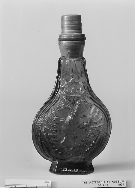 Amethyst-colored flacon de poche decorated with imperial eagle and floral bouquet by Glasshouse of Bernard Perrot, Verrerie Royale d'Orléans, The Metropolitan Museum of Art