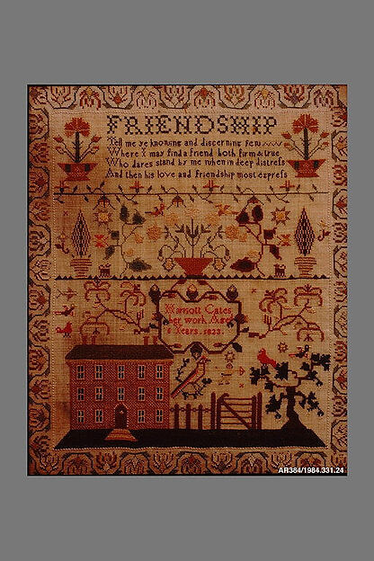 Embroidered sampler by Harriott Cates