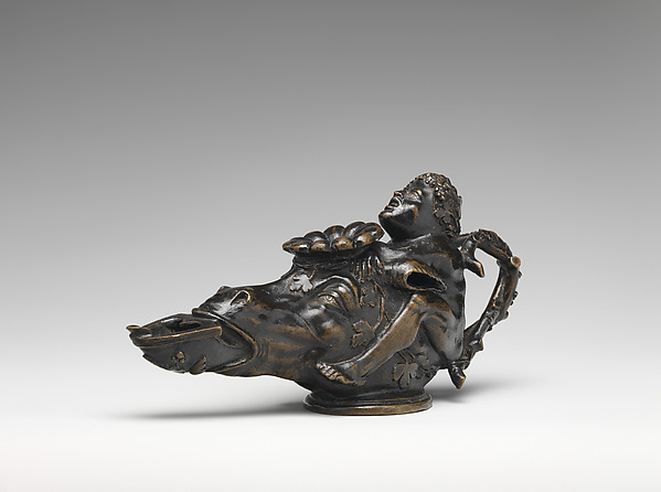 Oil lamp in the form of a dwarf on a donkey’s head by Andrea Briosco, called Riccio, The Metropolitan Museum of Art