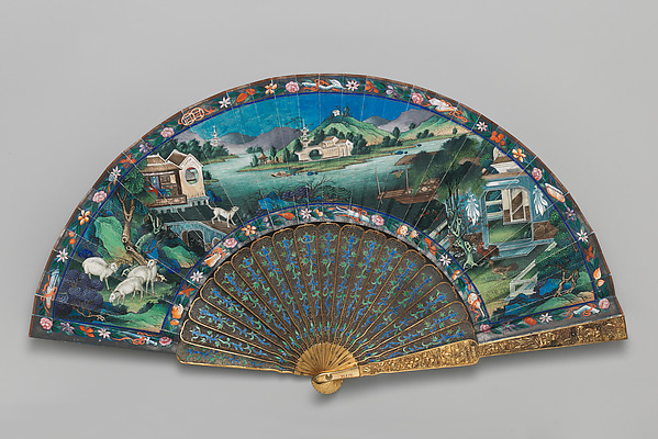 Folding Fan with Landscape Scene