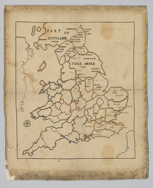 Embroidered map sampler by an unrecorded maker, The Metropolitan Museum of Art