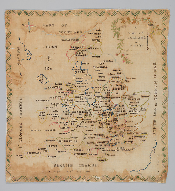 Embroidered map sampler by an unrecorded maker, The Metropolitan Museum of Art
