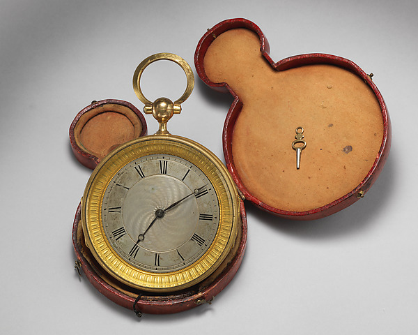 Round watch with key in original red leather case by an unrecorded maker, The Metropolitan Museum of Art