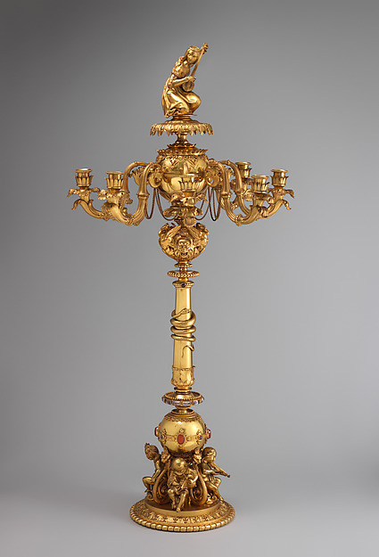 Candelabrum with woman playing guitar (one of a pair)