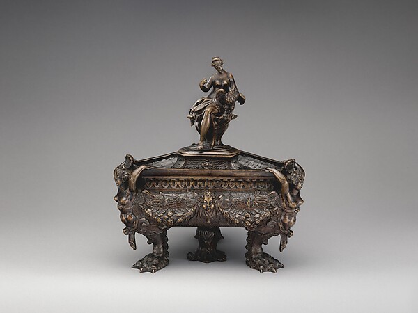 Inkwell (one of a pair) surmounted by finial figure representing vigilance by an unrecorded maker, The Metropolitan Museum of Art