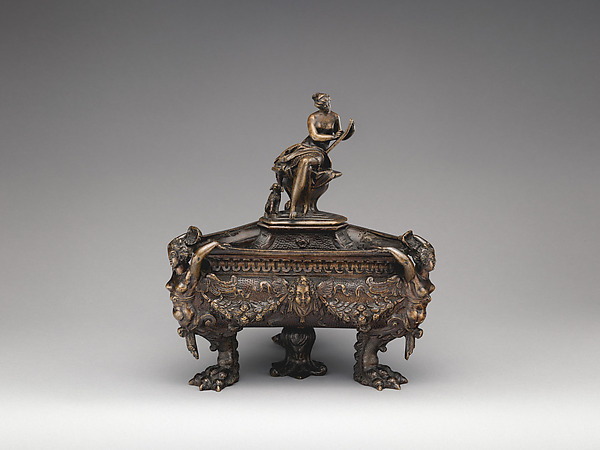 Inkwell (one of a pair) surmounted by finial figure representing History by an unrecorded maker, The Metropolitan Museum of Art