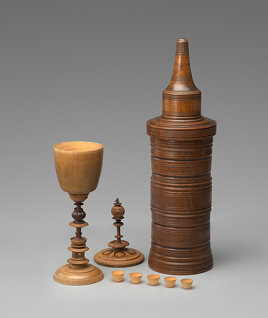 Turned cup and cover with inserts and original case