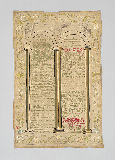 Sampler with the Lord's Prayer, the Ten Commandments and other text by Sarah Borham