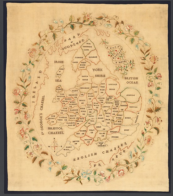 Embroidered map sampler by an unrecorded maker, The Metropolitan Museum of Art